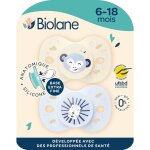 Kalanka - biolane - ttines anatomiques animaux - sucettes extra - fines - 6 a 18 mois - bleu et beige ...