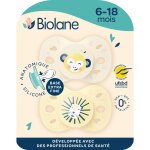 Kalanka - biolane - ttines anatomiques animaux - sucettes extra - fines - 6 a 18 mois - jaune et beige ...