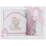 Kalanka - cape du bain 400 gsm coton terry + brosse / peigne modle love you blanc / rose 100 x 100 cm ...