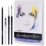 Kalanka - carnet de papier aquarelle a4 - 30 feuilles 300g - inclus 2 pinceaux + 1 stylo pinceau a rservoir ...