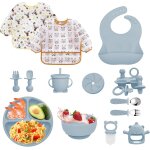 Kalanka - coffret repas bebe 14 pices, vaisselle antiderapant pour bb set silicone avec ventouse assiette ...