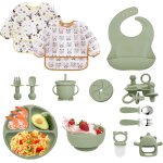 Kalanka - coffret repas bebe 14 pices, vaisselle antiderapant pour bb set silicone avec ventouse assiette ...