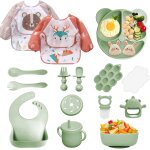 Kalanka - coffret repas bebe 14 pices, vaisselle antiderapant pour bb set silicone avec ventouse assiette ...