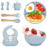 Kalanka - coffret repas bebe 8 pices, vaisselle antiderapant pour bb set silicone avec ventouse assiette ...