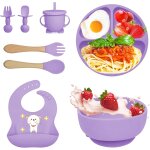 Kalanka - coffret repas bebe 8 pices, vaisselle antiderapant pour bb set silicone avec ventouse assiette ...