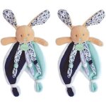 Kalanka - - doudou lapin plat - lapin poupi marine - imprim fleurs bleues - forme originale facile  ...