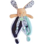 Kalanka - - doudou lapin plat - lapin poupi marine - imprim fleurs bleues - forme originale facile  ...