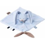Kalanka - doudou plat lapin bibou avec attache pour sucette, 27 x 27 cm, alex et bibou, bleu