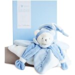 Kalanka - - doudou plat ours collector - bleu - 24 cm - 3 couleurs au choix - ourson avec bonnet de nuit ...