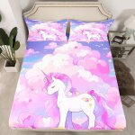 Kalanka - drap housse 90x190 enfant fille licorne rose violet, drap - housse licorne nuage et etoiles, ...