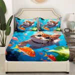 Kalanka - drap housse chat 90x190 pour enfant drap - housse 1 personne animaux mignon drap de lit monde ...