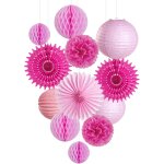 Kalanka - easy joy lot de 12 lampions en papier, pompons en papier de soie, boules en nid d'abeille, ...