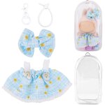 Kalanka - ensemble vtements de poupe et sac de prsentation transparent, robe  carreaux bleu et blanc ...