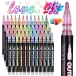 Kalanka - feutres paillettes, 48 couleurs stylo paillette marqueur magique, outline stylos  paillettes ...
