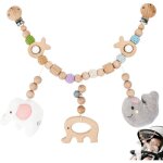 Kalanka - jouet poussette bebe, cha�ne de poussette en bois 40cm, arche eveil bebe bois avec 3 collier ...