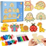Kalanka - kit couture enfant animaux en bois, loisir cratif enfant activit manuelle bricolage broderie ...