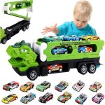 Kalanka - kit de transport dinosaure 2 en 1 avec 12 voitures jouets en m�tal, circuit de course portable ...