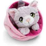 Kalanka - little paws doudou chat 12 cm gris tigr� dans un panier rose - peluche moelleuse, animal en ...