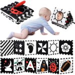 Kalanka - livre tissu b�b� 0 - 3 - 6 - 12 mois, livre noir et blanc b�b� montessori, livre de haute contraste ...