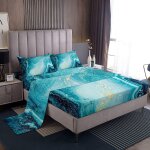 Kalanka - parure de lit 4 pièces - motif abstrait bleu sarcelle, doré - texture marbre - pour enfants, ... Kalanka - parure de lit 4 pièces - motif abstrait bleu sarcelle, doré - texture marbre - pour enfants, ...