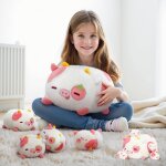 Kalanka - peluche vache fraise kawaii oreiller doux, oreiller peluche mignon clin pour enfants 3 ans ...