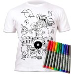 Kalanka - t - shirt  colorier ferme avec 10 feutres lavables u2013 t - shirt  colorier rutilisable ...
