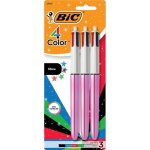 Kalanka - stylo � bille 4 couleurs, corps bleu, pointe moyenne (1 mm), encres assorties, 3 pi�ces