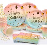 Kalanka - vaisselle de fte arc en ciel et or, 120pcs vaisselle jetable set comprendre assiettes en papier, ...