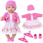 Kalanka - v�tements de poup�e pour b�b� 35 - 43 cm, tenue 6 pi�ces avec cardigan rose + jupe avec motif ...