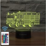Kalsw - camion de pompier 3d illusion veilleuse jouets, dcor de maison led lampe de chevet table, tactile&tl ...