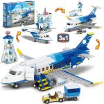 Kalwl - city kit de construction d'avion de passagers 3 en 1 avec terminal, tour radar, chariot a bagages, ...