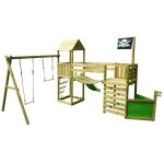 Kangui - aire de jeux pirate en bois avec vigie willi - balan�oire, trap�ze, toboggan, mur d'escalade, ...