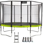 Kangui - trampoline de jardin rond 430 cm + filet de s�curit� + echelle + kit d'ancrage punchi vert 430 ...