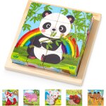 Kasfl - puzzle en bois cube bloc de construction, 6 en 1 jouet bb puzzles cube animaux, jeux montessori ...