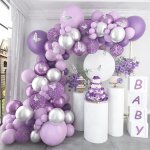 Kit arche de ballons violet, 118 arche ballon anniversaire violet argent avec papillon stickers, arche ...
