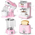 Kit cuisine enfant avec cafetiere mixeur batteur grille pain, appareils de cuisine avec lumire sonore, ...