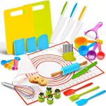 Kit cuisine enfant complet 2 en 1 ¿ set couteaux scuriss + set ptisserie. 31 pices, activit montessori, ...