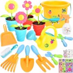 Kit jardinage enfant, 28 pices outillage de jardin pour enfants avec pelle arrosoir rateau pots de plantes ...