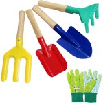 Kit jardinage enfant, outils jardinage enfant de 5 pices avec houe, bche de jardin, gants, rteau et ...