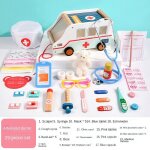 Kit de jeu de docteur en bois pour enfants, avec etui en forme d'ambulance, pour filles et garons