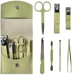 Kit manucure 7 pices ensemble professionnel pour ongles - set pedicure, trousse de voyage vert