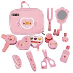 Kit de maquillage pour enfants, 12 pices, salon de beaut en bois, avec sac de rangement