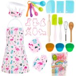 Kit petit chef cuisine enfant avec tablier flamant, 26 pices jouet cuisine ustensile avec toque cuillres ...