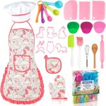 Kit petit chef cuisine enfant avec tablier licorne, 26 pices jouet cuisine ustensile avec toque cuillres ...