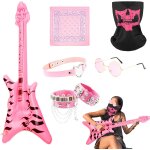 Kjakl - costume rockstar 7 pièces rose pour enfants, guitare gonflable, accessoires punk rockstar, kit ... Kjakl - costume rockstar 7 pièces rose pour enfants, guitare gonflable, accessoires punk rockstar, kit ...