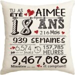 Ksfal - cadeau de 18e anniversaire housse de coussins de 18 ans, 45x45 cm housse de coussin cadeau pour ...