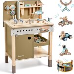 Ksfal - ensemble d'outils pour enfants, banc a outils en bois avec tablier, etabli avec outils ralistes, ...