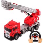 Kyaoayo - camion pompier telecommande avec lumineux, vhicule avec echelle tlescopique, 4 canaux, rapport ...