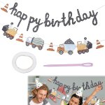 Kyaoayo - guirlande d'anniversaire pour enfants, guirlande d'anniversaire avec motif pelleteuse, inscription ...