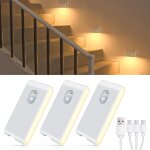 Lampe detecteur de mouvement interieur, lot de 3 veilleuse led rechargeables, led escalier detecteur ...